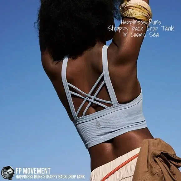 FP MOVEMENT HAPPINESS RUNS STRAPPY BACK CROP TANK + GOOD KARMA LEGGINGS BLUE HUE - Picture 6 of 16